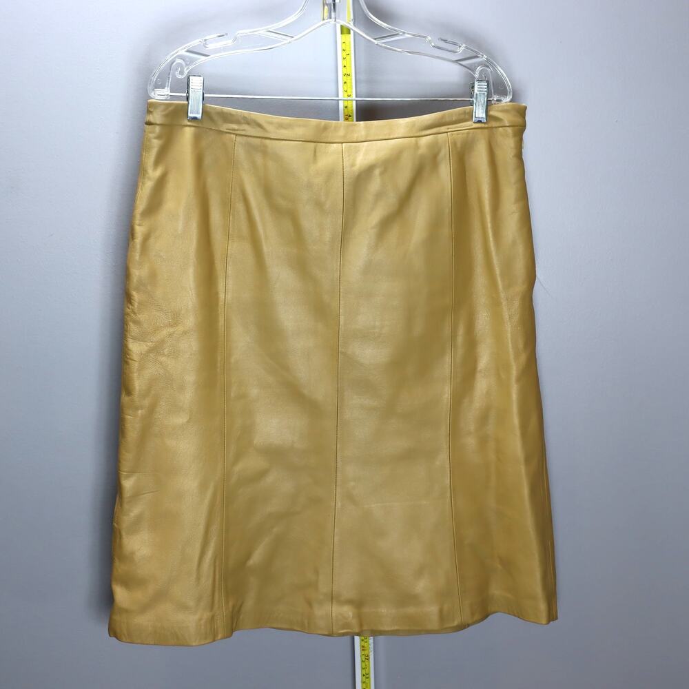 Vintage‎ Y2K Kasper Genuine Leather A-Line Skirt – Size 14, Tan